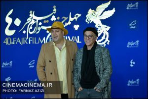 از راست حمیدرضا آذرنگ و علی اوجی در فتوکال فیلم خائن کشی در دهمین روز چهلمین جشنواره فیلم فجر