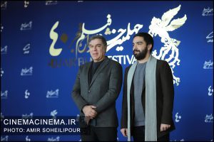 از راست علی حضرتی و علی سرتیپی در فتوکال فیلم سینمایی شهرک در نهمین روز چهلمین جشنواره فیلم فجر
