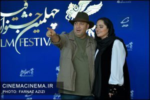 از راست نرگس محمدی و علی اوجی در فتوکال فیلم ۲۸۸۸ در نهمین روز چهلمین جشنواره فیلم فجر