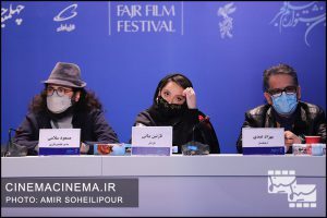 از راست بهزاد عبدی، نازنین بیاتی و مسعود سلامی در نشست خبری فیلم شادروان در دومین روز چهلمین جشنواره فیلم فجر